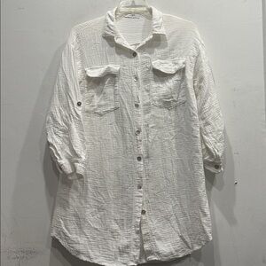 MADE IN ITALY white gauze button down cover up tunic size medium Lagenlook